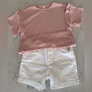 Girl Old Navy 14 Slim White Jean Shorts and Pink Top Large spring